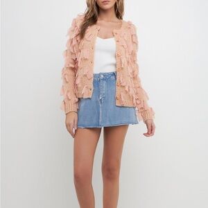 Free The Roses Ribbon Detail Cardigan in Dusty Pink - Size Small